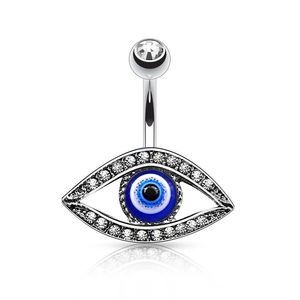 Lucky Eye with Paved Stone Around 316L Surgical Steel Belly Button Rings